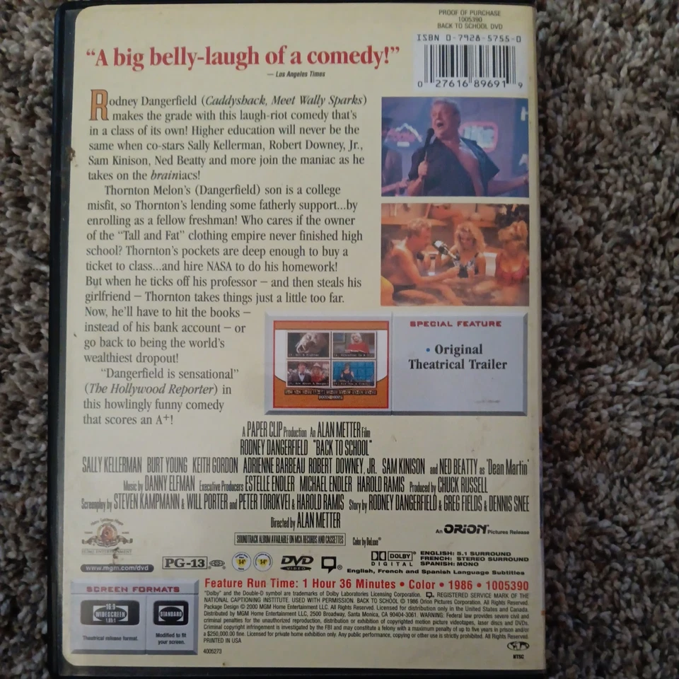 Back to School (DVD, 1986) Rodney Dangerfield - Image 3 of 3