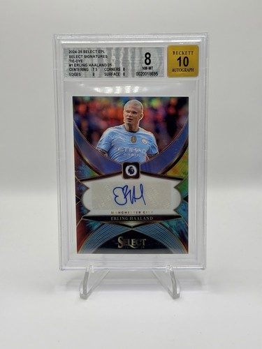 2024-25 Panini Select EPL Signatures Erling Haaland Auto 10 Tie Dye /25 BGS 8