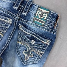 Rock Revival Jeans Mens 30x32 Blue Hern Denim Pants Embroidery Distress Thrashed