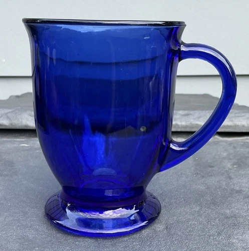 Vintage Anchor Hocking USA Cafe Cobalt Blue 5” Glass Mug 16 oz.
