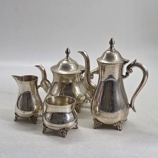 Vintage EPNS Silver Plated 4 Piece Tea & Coffee Service Set Footed Creamer Sugar