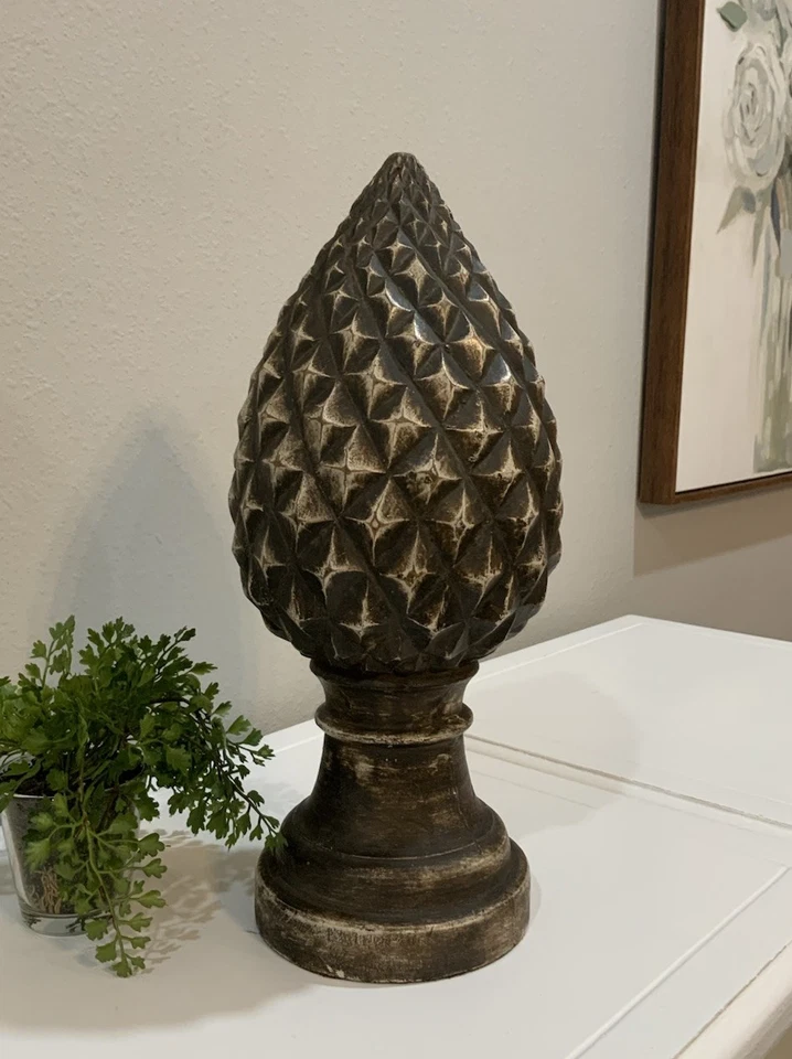 De colección Alto Pesado Envejecido Tallado Resina Piña Cúpula Punta Acabado Redondo Foto 3 de 4