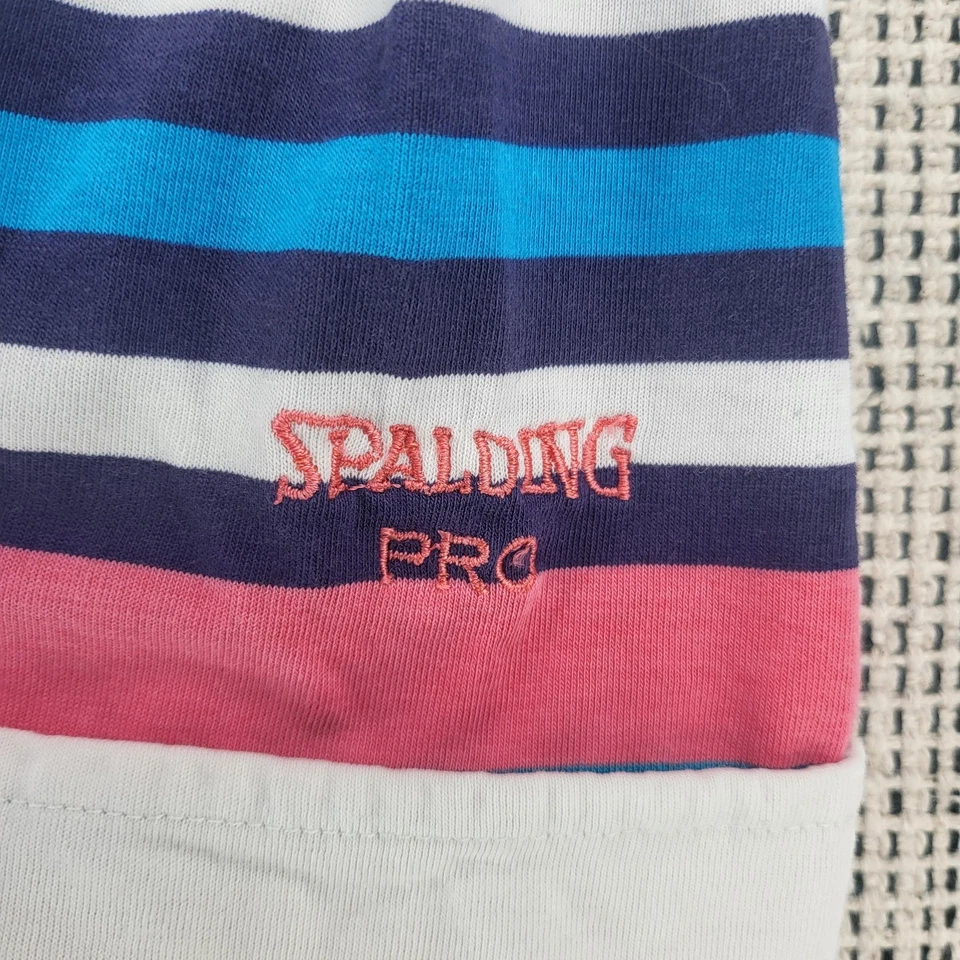Spalding Polo Shirt Mens XL Teal Pink Navy White Striped Colorblock Pro Athletic - Image 2 of 4
