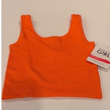 Athleta Girl Rise Above Rib Crop Tank Orange Seamless Top Kids Medium 8-10 NWT
