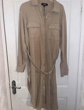 Missguided Maternity Beige Ribbed Button Belted Shirt Dress Knee UK 12