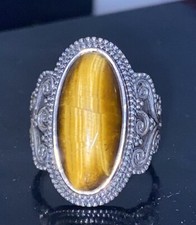 925 Sterling Silver Tiger eye gemstone ring, Beads ring, Women's Ring SZ 8.25