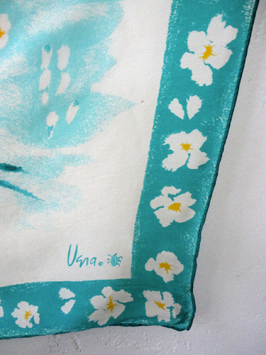 handgerollter Seidentuch von Vera Neumann Marienkäfer Logo eckig 25" Aqua Blumen - Bild 4 von 8