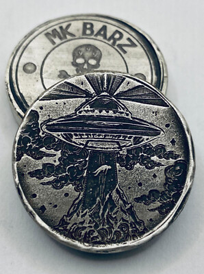 #ad 1 Troy Oz .999 Fine Silver MK BarZ quot;Alien Abductionquot; Round .999 Fine Silver $69.00