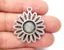 Flower Charms Pendant Bezels, Resin Blank, inlay Mountings, Mosaic Frame, Silver