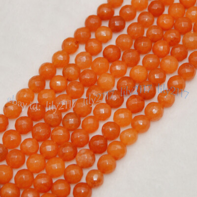 Faceted Natural Orange Topaz 8mm Round Gemstone Loose Beads Jewelry Making 15''