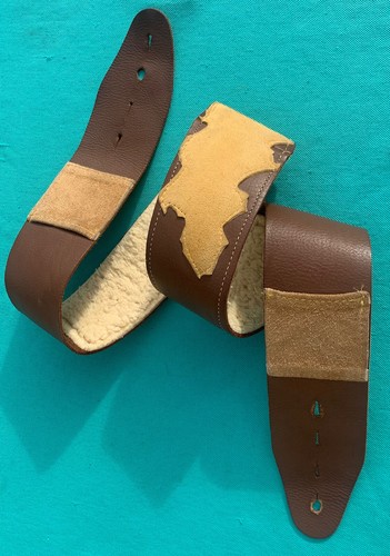 Rare Vtg Silver Eagle Two-Tone Genuine Leather 3" Wide Guitar Strap Made in USA 