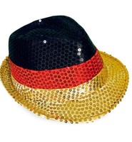 Deutschland Glitzer Trilby Paillettenhut Hut Schwarz Rot Gold Fan Karneval WM EM