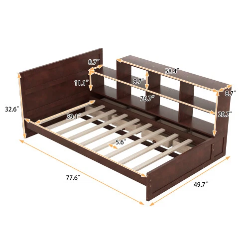 Cama de plataforma de tamaño doble con cajones marcos de sofá de madera con estantería cama de almacenamiento Foto 2 de 4