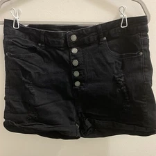 Fire & Rain Denim Distressed Shorts Black 15 Waist 34” Inseam 2.5” High Rise