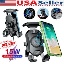 Phone Holder 15W Wireless Charger USB Charging Mount for Motorcycle Handlebar US