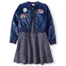Girl's XS 2Pc Dress Jacket Set Navy Blue Stripes Fun Whimsical Flared Skirt