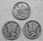 1927 PDS Mercury Silver Dime 3 Coin Lot