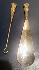 VINTAGE STERLING SILVER HANDLED SET BUTTON HOOK SHOE HORN - ornate