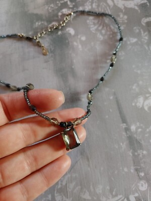 Vintage necklace beaded glass faceted smoky gray signed Robert Rose