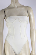H M Studio White Black Boning Spaghetti Strap One Piece Swimsuit Summer Size 2