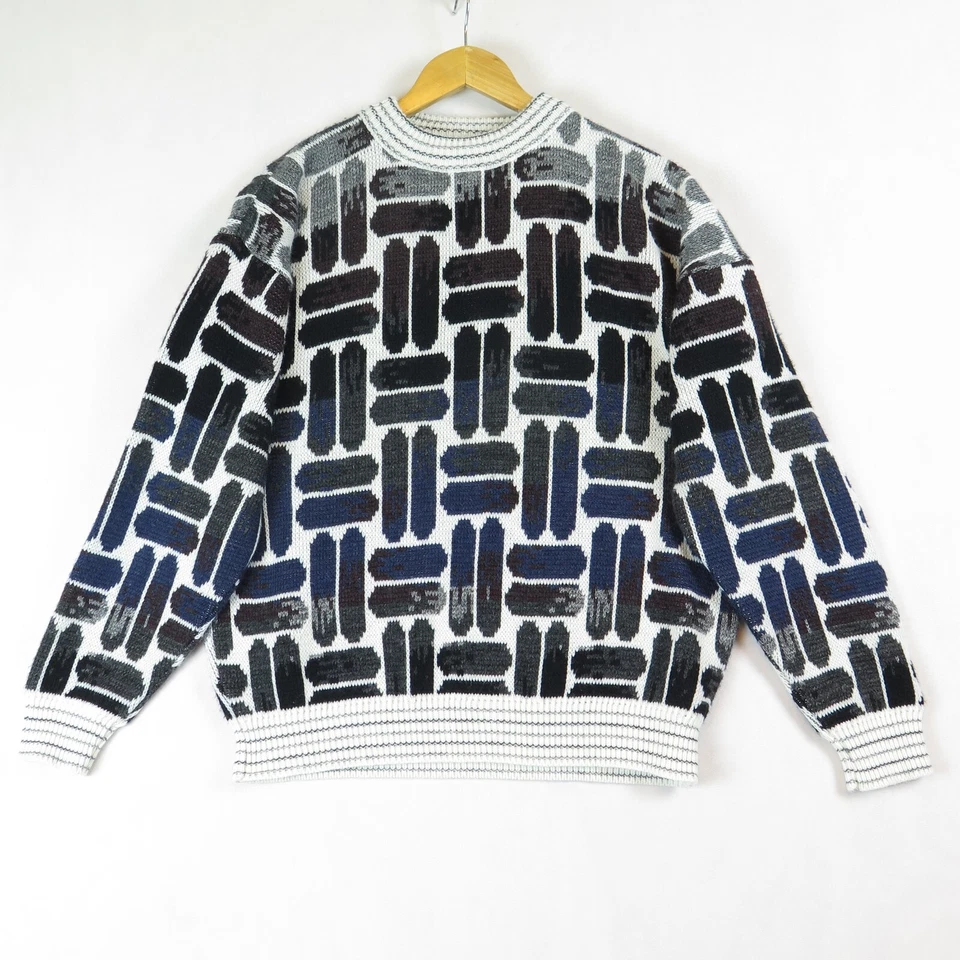 Suéter Abstracto Lavane NY Para Hombre L Gris Marfil Negro Tejido Modernista Pull Over De Colección Foto 2 de 4