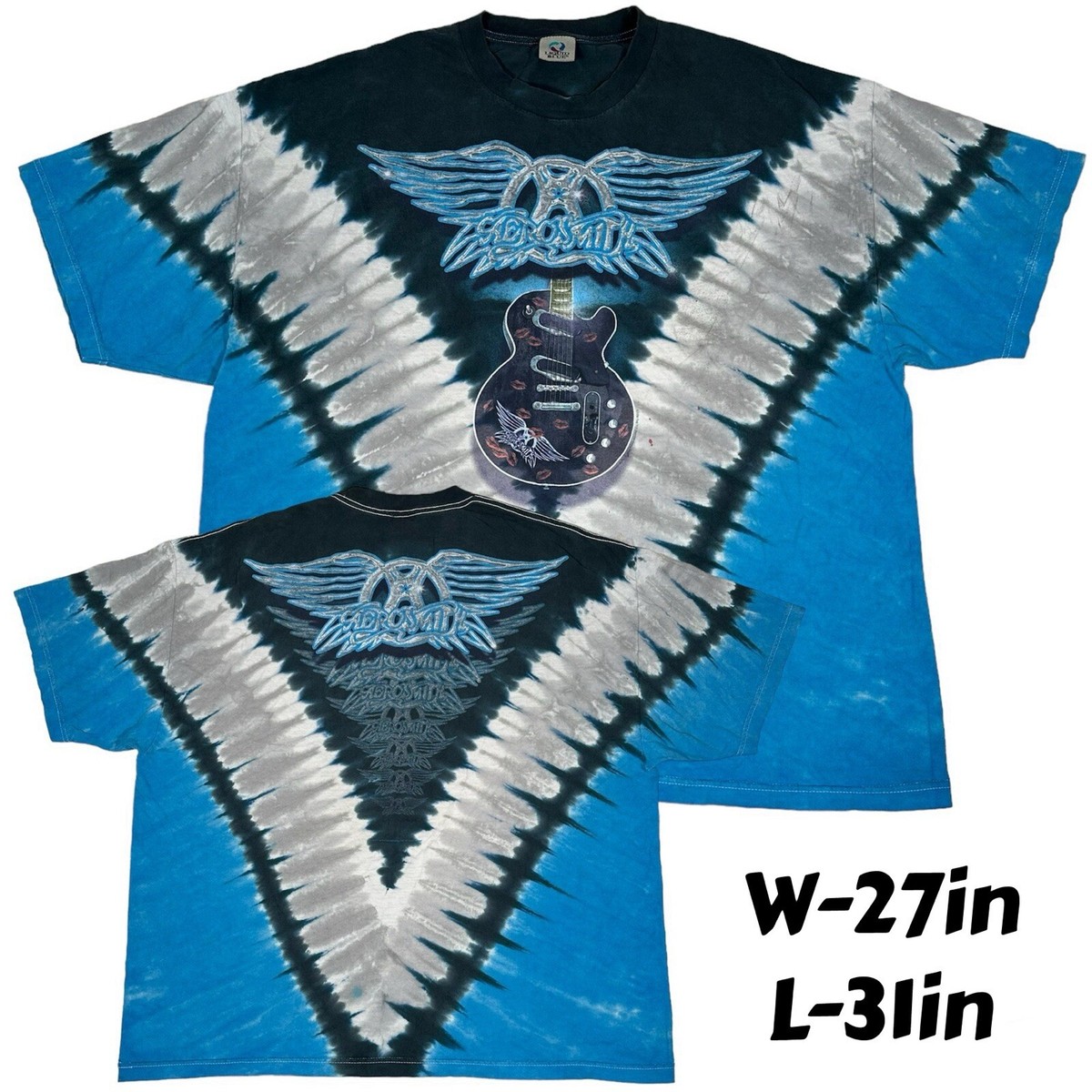 VTG Y2K 2006 Liquid Blue Aerosmith Guitar Lips Graphic Tie Dye T