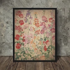 Vintage SWEET PEA Botanical Wall Art, APRIL Birth Flower Decor, Birthday Floral