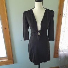 Free People Plunge Front Linen Dress Black Small NWT