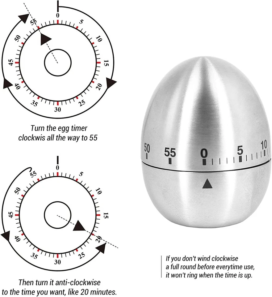 Egg Shape Timer 60 Minute Cute Timer for Kitchen Exercise Learn Cooking - Image 3 of 4