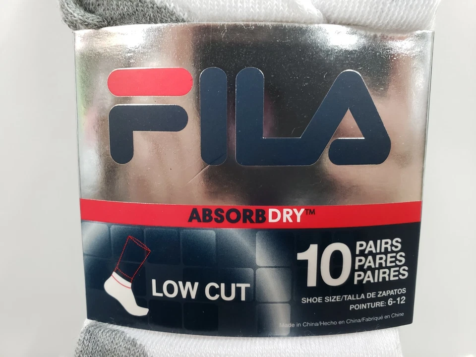 Men's FILA Socks ABSORB DRY BLACK & WHITE LOW CUT 10 PACK SZ 6-12 POLY/SPANDEX - Image 3 of 4