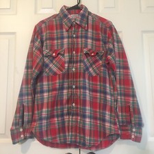 Vintage Levi Strauss Shirt Mens L long Cowboy Red Western flannel Plaid thick