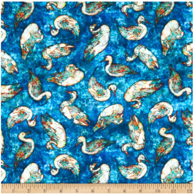 BTY QT CEDAR RIDGE Batik Ducks Blue Print 100% Cotton Quilt Craft Fabric by YARD
