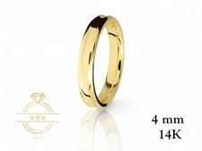 14K Yellow Gold 4mm CONCAVE Wedding Band Ring - Comfort Fit HIGH POLISHED Finish