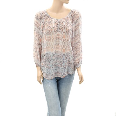 IRO Retro Printed Tunic Top Sheer Peasant Summer Casual Flowy Boho S 268240