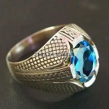 London Blue Topaz Oval Gemstone With 925 Sterling Silver Ring For Men's #B208