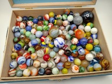 Cigar Box full of Mixed Marbles - Most Vintage - couple of Contemporary NM- to N