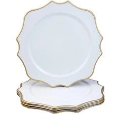 White Chargers for Dinner Plates, 13 Inch Scalloped Plastic Decorative Table ...