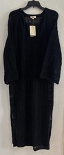 Elan Maxi Crochet Long Sleeve Swim Cover Up Dress Black Size Large
