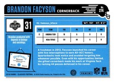 2018 Panini Classics #274 Brandon Facyson Blue Back #/175