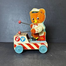 Vintage Fisher-Price Tiny Teddy 636 Wooden Xylophone Pull Toy Bear 1960s