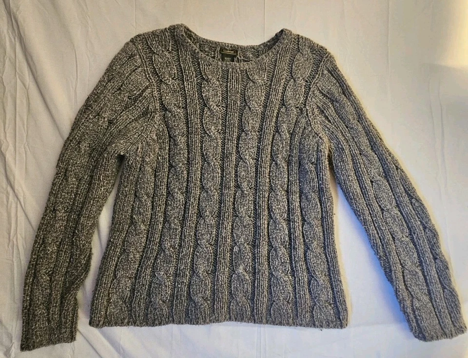 L.L. Suéter Bean Para Mujer Talla Grande Gris Pescador Grueso Tejido con Cable De Colección L  Foto 2 de 4