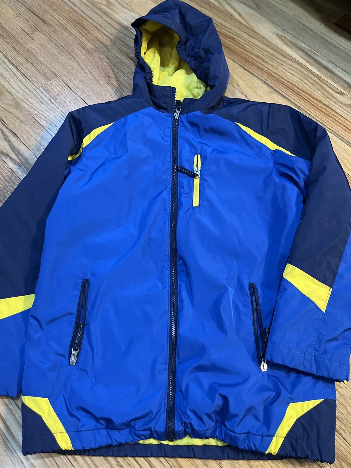 Lands End Boys Jacket Coat L Blue & Yellow