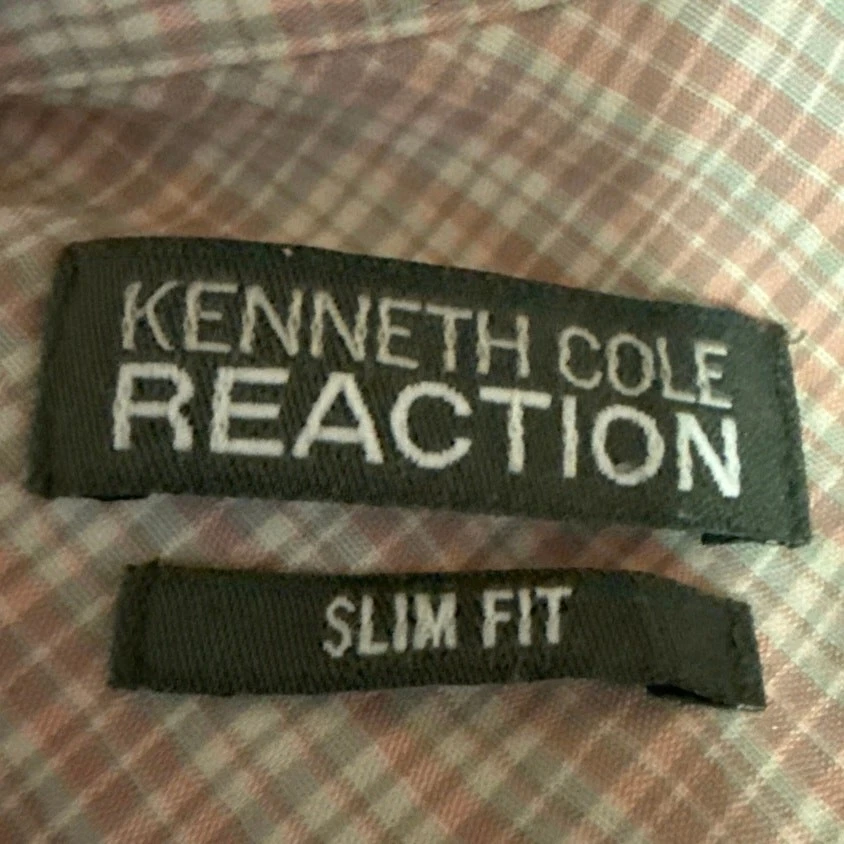 Camisa Top Kenneth Cole Reaction Para Hombre Rosa A Cuadros Calce Ajustado Con Botones Talla 32-33 Foto 3 de 4