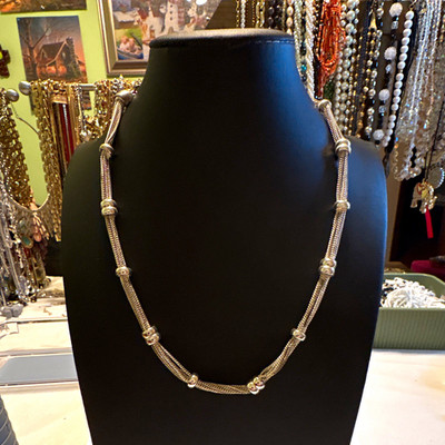 Fossil Silver Tone Metal Mesh Chain Necklace Lobster Clasp Signed