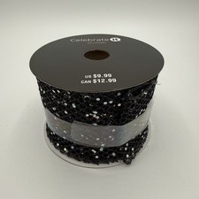 Halloween Ribbon Black Glitter by Celebrate It Spooky 20 ft x 2.5 in Polyester