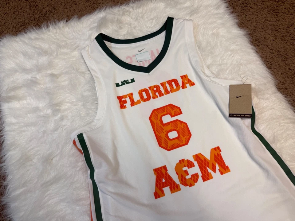 Camiseta deportiva de baloncesto para hombre Nike Florida A&M Rattlers blanca Lebron James Foto 3 de 4