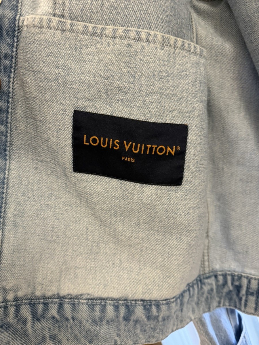 Louis Vuitton Distressed Logo Denim Jacket Men's Blue Short