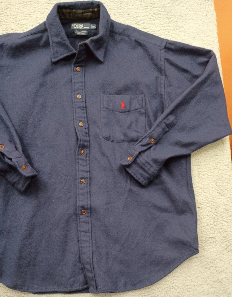 De Colección Polo Ralph Lauren Para Hombre Lowell Sport Camisa Abotonada 100% Lana Azul Marino Foto 4 de 4
