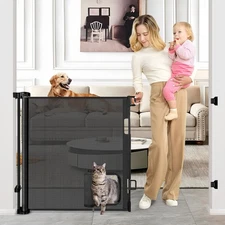 Retractable Baby Gates with Door 55" Wide Retractable Dog Gate with Pet Door ...