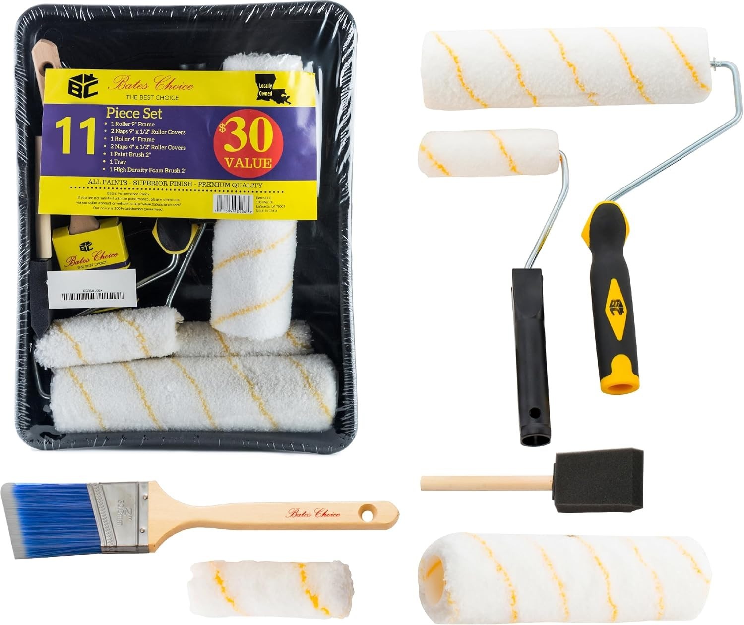 Bates 11 Piece Paint Roller and Brush Home Painting Supplies Set